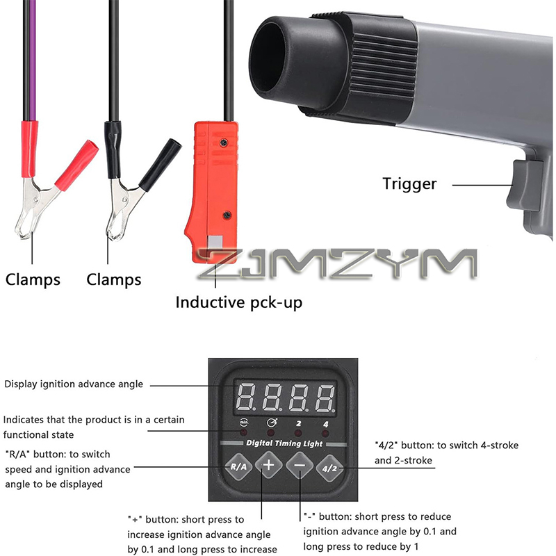 Timing Light Gun - Cyfrowy miernik zapłonu 12V z wyświetlaczem,